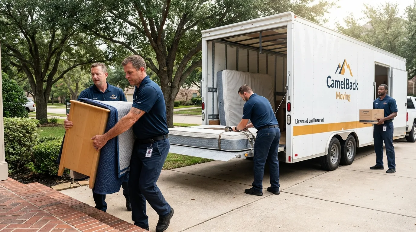 Crew loading residential truck for cross-state move from Montour Falls, NY