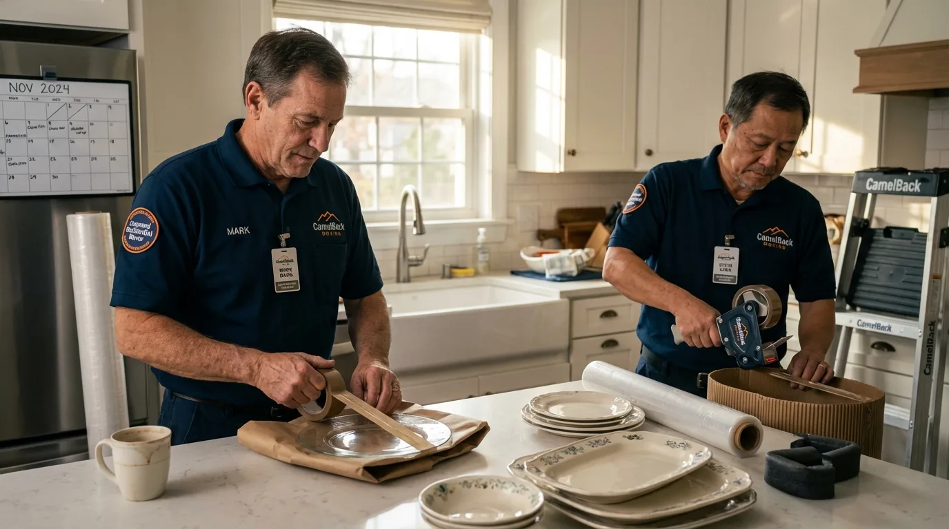 Professional crew packing kitchen dishware in Montour Falls, NY